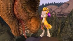 3d animal_genitalia animal_penis balls breasts canine digimon dinosaur drooling equine_penis fox happy horsecock intersex large_breasts mammal nude penis pygmalion_(artist) renamon saliva size_difference source_filmmaker theropod tongue tyrannosaurus_rex