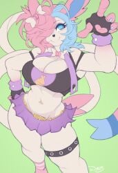 1girls 2020s 2025 5_fingers absurd_res accessory anthro anthro_female anthro_only arm_down arm_up armpit ass basic_background big_breasts big_ears big_tail black_bra black_fingerless_gloves black_gloves black_nose blue_claws blue_eyes blue_hair bowtie breast_outline breasts busty cleavage closed_smile clothes clothing curly_hair curly_tail curvy curvy_female cute cute_face cute_female digital_media_(artwork) ear ears_up female female_focus female_only fingers fingers_up furry furry_female furry_focus furry_only generation_6_pokemon green_background hair_over_one_eye hand_on_hip hand_up hourglass_figure humanoid iloh_(wyntersun) long_tail looking_up mostly_clothed mostly_clothed_anthro mostly_clothed_female navel navel_piercing nintendo nose open_eyes pink_bowtie pink_ears pink_hair pink_hands pink_socks pointing_up pokemon pokemon_(species) posing purple_skirt raising_hand round_breasts round_butt short_hair skirt smile solo solo_female standing sylveon tail tailwag two-tone_hair voluptuous voluptuous_female white_arms white_body white_legs white_tail wyntersun