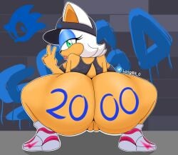 2d_(artwork) anthro bat big_ass cap female huge_ass longbit_0 looking_at_viewer looking_back_at_viewer pussy rouge_the_bat sega sonic_(series) sonic_the_hedgehog_(series) squatting tail tongue tongue_out x_scar