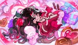 1boy abs animal_genitalia animal_genitalia_on_humanoid cock cookie cookie_run cookie_run_ovenbreak edit flowers_in_hair long_dark_hair long_hair looking_at_viewer lying_on_back lying_on_bed lying_on_couch naked naked_male nude nude_male obscure_umbra_cookie pecs presents roses roses_on_bed sexy_pose sheets skinny slay slit_pupils smirk smirking_at_viewer solo solo_male spiked_penis suggestive tattoo they_them_dick thin_legs valentine's_day