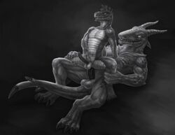 anal anthro argonian balls black_and_white black_scales daedroth duo erection invalid_tag klongi land-shark male monochrome nude on_top penetration penis reverse_cowgirl_position scales scalie sex the_elder_scrolls yaoi