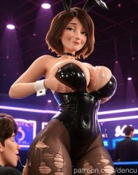 2boys ai ai_generated animal_ears aunt_cass bar_\\\\\\\\\\\\\\\\(place\\\\\\\\\\\\\\\\) bare_shoulders big_hero_6 black_choker black_leotard breast_lift breasts brown_eyes brown_hair choker cleavage covered_navel cum cum_on_body cum_on_breasts dencu disney fake_animal_ears female generated indoors large_breasts leotard lips looking_at_viewer marvel multiple_boys nose pantyhose playboy_bunny rabbit_ears short_hair smile solo_focus straight strapless strapless_leotard suggestive_fluid torn_clothes torn_pantyhose uncensored wrist_cuffs