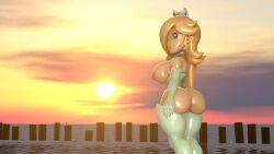 1girls 3d 3d_(artwork) ass big_ass big_breasts big_butt blue_eyes breasts butt crown curvy earrings female female_only hair_over_one_eye kabalmystic_(style) kennyb0mber_(artist) lips long_hair mario_(series) needs_tags nintendo nipples platinum_blonde_hair princess_rosalina solo star_earrings sunset thick thick_ass thick_butt thick_hips thick_thighs wide_hips