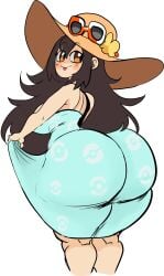 1girls ass_bigger_than_head big_ass big_breasts blep dress hat huge_ass hyper hyper_ass lemonadepikachu looking_back npc npc_trainer pokemon sightseer_(pokemon) solo_female summer_dress tagme tongue_out