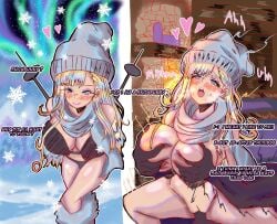 2koma blonde_hair blue_eyes breast_grab cabin dark-skinned_male finnish_girl fireplace grandarcch groping groping_breasts interracial lumi_(grandarcch) oc snowbunny vaginal_penetration winter winter_clothes