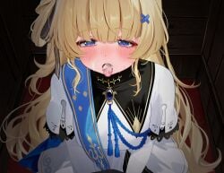 1boy after_fellatio blonde_hair blue_sash blush breasts commentary_request confessional cum cum_in_mouth cum_on_body facial female fingernails hairband highres indoors large_variant_set long_hair long_sleeves looking_at_viewer mako_(makoda) male_rover_(wuthering_waves) medium_breasts no_headwear nose_blush open_mouth paid_reward_available phoebe_(wuthering_waves) pov purple_eyes rover_(wuthering_waves) sash shirt skirt solo_focus tears tongue tongue_out variant_set very_long_hair white_hairband white_shirt white_skirt wuthering_waves