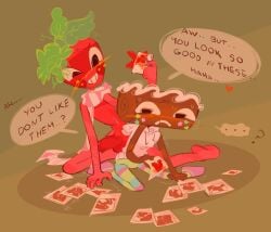 2boys after_sex blush blushing cosmo_(dandy's_world) cum dandy's_world dialogue dialogue_bubble dubious_consent embarrassed femboy gay highres niniknox penis photographic_proof polaroid questionable_consent shaking sprout_(dandy's_world) stalker text uncomfortable пэ