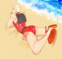 1boy ass blonde_hair char_aznable gundam male male_only solo swimsuit