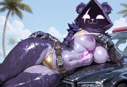 1female 1girl 1girls 2025 2025s 2d ai ai-created ai_art ai_assisted ai_generated anthro anthro_female anthrofied areola areolae beach bear bear_ears bear_girl bear_humanoid bedroom_eyes belly_button belt big_breasts blue_sky blush breasts car clothed clothing cloud clouds day daytime detailed_background digital_media_(artwork) epic_games eyebrows eyelashes female female_anthro female_focus female_only fortnite fortnite:_battle_royale fur furry furry_female furry_only gigantic_breasts gloves glowing_eyes gold_panties gold_underwear golden_panties golden_underwear half-closed_eyes handwear hi_res high_quality high_resolution highres hood huge_breasts illustrious_(stable_diffusion) karkinosai large_breasts looking_at_viewer mammal markings metal_gauntlets metal_gloves narrowed_eyes navel nipples no_humans ocean panties pony_diffusion_(model) pony_diffusion_xl purple_body purple_eyes purple_fur purple_hood purple_sclera raven_team_leader raven_team_leader_(fortnite) scar_across_eye scar_on_face self_upload shirt shirt_lift sky smile smiling smiling_at_viewer solo solo_female solo_focus stable_diffusion tail thick_breasts thick_thighs thighs translucent translucent_clothing tree trees underwear ursid ursid_humanoid ursine ursine_humanoid video_games water wet wet_body wet_breasts wet_clothes wet_clothing wet_fur wet_shirt white_shirt wide_hips