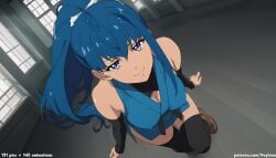 1girl 1girls absurd_res ai_assisted ai_generated anime ass black_arm_sleeves black_thighhighs blue_eyes blue_hair boobs breasts brown_boots bubble_butt butt cleavage curvaceous curvy curvy_figure from_above hair_ribbon hand_up high_ponytail high_resolution highres hourglass_figure huge_ass huge_breasts huge_butt indoor large_breasts light-skinned_female long_hair looking_at_viewer mushoku_tensei nina_farion patreon patreon_logo patreon_username ponytail seductive_smile smile solo thick_thighs thighs underboob veyluna voluptuous white_ribbon wide_hips windows wooden_floor