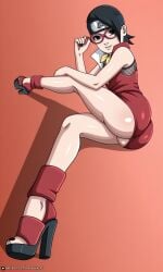 1girl ai_generated ass ass_focus big_ass black_eyes black_hair boruto boruto:_naruto_next_generations feet feet_fetish feet_focus female female_focus female_only foot foot_fetish foot_focus glasses legs long_legs naruto naruto_(series) sarada_uchiha sexyexxchi short_hair small_breasts solo thighs uchiha_sarada