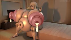 1girls 3d 3d_(artwork) bed belly_button big_breasts breasts_bigger_than_head feet female female_only gigantic_belly lactating lactation light-skinned_female lordscrubart mature_female melony_(pokemon) milk naked naked_female nintendo older_female pink_nipples pokemon source_filmmaker tagme