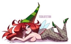 1girls 2d 2d_(artwork) arms artist_logo artist_name ass ass_focus bedroom_eyes betilla_(rayman) biting_lip biting_own_lip black_eyebrows black_pupils breasts breasts_focus digital_drawing_(artwork) eyes eyes_half_closed eyes_half_open fairy fairy_wings female female_focus female_only fingers fingers_walking freckles freckles_on_body freckles_on_breasts freckles_on_face ginger ginger_female ginger_hair green_hat green_heels hand_on_face heels lace lace_pantyhose_hooked_on_heel_(meme) laying_down laying_on_floor laying_on_ground laying_on_stomach legs legs_up light-skinned_female light_skin long_hair looking_at_viewer medium_breasts meme nymph_(rayman) pantyhose partially_clothed partially_nude pose posing_for_the_viewer rayman_(series) rayman_origins seductive seductive_eyes seductive_look seductive_smile sexy sexy_pose shadow side_boob side_view sideboob skinny smile smiling_at_viewer smirk smirking_at_viewer smirking_face teasing teasing_viewer tecoloteton thighs topless topless_female translucent_legwear translucent_wings ubisoft voluptuous voluptuous_female walking_fingers watermark white_background wings