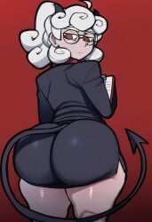 1girls ai ai_generated ass_focus back_view behind_view big_ass big_butt bubble_ass bubble_butt bwl_(style) female female_focus female_only helltaker looking_at_viewer novelai pandemonica_(helltaker) solo thick_thighs