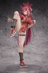 1girls blue_archive bottomless breasts chinese_clothes covered_nipples figure figurine halo large_breasts long_hair mole_on_thigh no_panties photo_(medium) pose red_hair reijo_(blue_archive) shoes sneakers socks standing_on_one_leg thigh_strap thighs