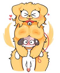 2026 anthro areola arm_tuft bell bell_collar blonde_hair blush blush_lines bodily_fluids boob_hat breasts canid canine canis collar digital_drawing_(artwork) digital_media_(artwork) domestic_dog duo elbow_tuft eyelashes female female_anthro fur genitals glans hair heart_symbol hug hugging_another hugging_from_behind jingle_bell jingle_bell_collar larger_female leash male male/female male_anthro mammal mouthless multicolored_body multicolored_fur nervous nervous_sweat nipples orange_collar penis red_collar red_leash red_tongue simple_background size_difference smaller_male smile ssslommm2 sweat sweaty_breasts tail tail_motion tailwag tongue tongue_out tuft white_background white_body white_fur yellow_areola yellow_body yellow_ears yellow_fur yellow_nipples yellow_tail
