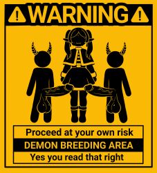 1girls 2026 2boys 2d balls demon demon_boy demon_horns domination_caption elf elf_ears elf_female elf_girl fantasy female femsub frieren humanoid imminent_sex interspecies male maledom penis pictogram self_upload sousou_no_frieren tagme text unepicroachy veiny_penis warning_sign