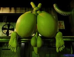 3d animatronic anthro anus back_view backsack balls big_ass big_butt camseven five_nights_at_freddy's fivesome fnaf from_behind gay green_body inviting male male_only muscular nude presenting presenting_ass rabbit robot scottgames solo springtrap springtrap_(fnaf)