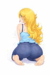 ai_generated ass_focus big_breasts blonde_hair cute ear_piercing fat_ass fat_tits female open_mouth rose_(sml) sml thick_thighs
