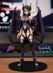 ai_generated anklet bare_shoulders black-framed_eyewear black_eyes black_hair black_leotard black_nails black_thighhighs blurry_background boots bracelet breasts bridal_gauntlets cleavage cleavage_cutout closed_mouth clothing clothing_cutout demon_girl demon_horns demon_tail demon_wings detached_sleeves earrings elbow_gloves female figure full_body glasses gloves hand_on_own_hip heart_cutout high_heels highleg highleg_leotard horns jewelry large_breasts leotard long_hair looking_at_viewer lv2_kara_cheat_datta_motoyuusha_kouho_no_mattari_isekai_life mole navel navel_cutout parted_bangs phufun pointy_ears purple_eyes rectangular_eyewear semi-rimless_eyewear solo spiked_bracelet spikes stage standing swept_bangs tail thigh_boots thighhighs under-rim_eyewear very_long_hair wings