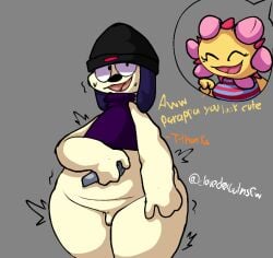 anthro big_ass big_breasts big_thighs canine clovedex_(artist) dark_clothing domestic_dog female femboy femenine_male male micropenis microphone no_panties parappa parappa_the_rapper partially_clothed penis small_penis sunny_funny topwear