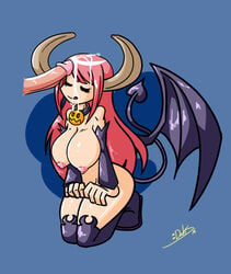 2016 :p black_legwear boots breasts closed_eyes cum cum_on_hair dahs detached_sleeves disembodied_penis disgaea facial female horns kneeling large_breasts long_hair male monster_girl nipples penis pink_hair smile solo_focus succubus succubus_(disgaea) thigh_boots thighhighs tongue tongue_out