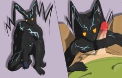 antennae_(anatomy) assassinfenrir balls bedroom_eyes black_body black_penis bottomwear clothing colored duo genitals heartless hi_res holding_penis human humanoid kingdom_hearts lightning_bolt_marking looking_at_viewer male male/male mammal narrowed_eyes neoshadow non-human non-human_head nude pants penis seductive shaded shirt signature simple_background solo_focus square_enix topwear yellow_eyes