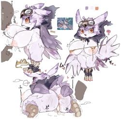 after_sex anthro anus ass avian big_breasts big_butt bird bodily_fluids bottomless breasts character_request clothed clothing color_swatch cum cum_in_ass cum_in_vagina cum_inside ellipsis eyewear eyewear_on_head faceless_character faceless_male feathered_wings feathers feet female footwear genital_fluids genitals goggles goggles_on_head gold_bra hand_on_butt hand_on_own_butt holding_butt hood kemono larger_male male male/female nipple_fetish nipple_play nipple_suck nipples ookm orange_eyes owl purple_body purple_feathers question_mark shortstack shortstack_female size_difference smaller_female socks solo solo_focus sucking talons toeless_footwear toeless_socks toes vulva winged_arms wings