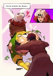 1boy 1girls artist_request ass big_ass canon_couple face_in_ass gambit gambit_(marvel_rivals) married_couple marvel rogue_(marvel_rivals) rogue_(x-men) sweat torn_clothes torn_clothing