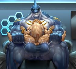 2025 alvintanubis anal anal_sex anthro anthro_on_anthro anthro_penetrated anthro_penetrating anthro_penetrating_anthro areola arm_markings balls barazoku beard big_balls big_penis black_sclera blue_areola blue_body blue_nipples blue_scales bodily_fluids chair chest_markings chest_scar cum cum_inside cum_on_own_penis cum_on_penis cum_on_self cum_splash duo dylan_(alvintanubis) facial_hair felid fin fin_scar fish fur furniture genital_fluids genitals golden_markings green_eyes grin hair head_fin hi_res holding_both_legs holding_legs_open huge_balls huge_cock inside larger_anthro larger_male leg_markings leg_scar lion male male/male male_penetrated male_penetrating male_penetrating_male mammal mane marine markings multicolored_body multicolored_scales nipple_piercing nipple_ring nipples nude on_chair orange_hair orange_mane pantherine penetration penile penile_penetration penis penis_in_ass piercing pubes ring_piercing scales scar sex sft shark shoulder_markings shoulder_scar sitting sitting_on_chair size_difference smaller_anthro smaller_male smile spread_legs spreading stomach_bulge tan_body tan_fur thigh_markings two_tone_body two_tone_scales vein veiny_penis white_body white_scales