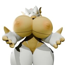 1girls helldivers helldivers_2 hunter-chan_(arzyparzy) hyper_breasts nipples solo solo_female terminid white_fur yellow_body