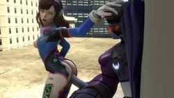 3d animated areolae big_ass big_penis blue_hair blue_skin breasts brown_eyes cleavage d.va dat_ass dickgirl erection female from_behind functionally_nude futa_on_female futanari huge_cock intersex large_penis light_skin nipples no_sound overwatch penis small_breasts source_filmmaker video widowmaker zenu