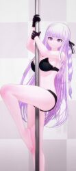 1girls ass big_ass big_breasts black_underwear breasts dancing dancing_pole danganronpa danganronpa:_trigger_happy_havoc danganronpa_1 edit edited female female_focus female_only gloves grok grok_edit grok_imagine kirigiri_kyouko lavender_eyes lavender_hair light-skinned_female light_skin pole pole_dancing pompadorkz tube underwear underwear_only