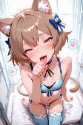 1boy ai_generated androgynous animal_ear_fluff animal_ears arbitrary cat_ears cat_tail catboy felix_argyle femboy otoko_no_ko paw_pose re:zero_kara_hajimeru_isekai_seikatsu thighhighs