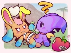 all_fours alternate_version_at_source anthro arnkleblarn belly bite biting_lip blush blush_stickers bodily_fluids bottomless breath chao_(sonic) chao_garden cheerleader_outfit chibi clothed clothing collar crepe_(chao) dominant dominant_female drugged duo fan_character female food forced fruit genital_fluids genitals heart_symbol hero_chao hi_res kneeling leash leash_pull leashed_collar male male/female multicolored_body narrowed_eyes no_underwear orange_body owo panting penetration penile penile_penetration plant purple_body questionable_consent rabbit_ears riding riding_on_back sega sex smile sonic_(series) sonic_the_hedgehog_(series) submissive submissive_male substance_intoxication sweat tail tuft vaginal_fluids vaginal_penetration vulva wings