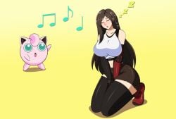 big_breasts brown_hair crossover final_fantasy final_fantasy_vii jigglypuff large_breasts nintendo pokemon pokemon_(species) sleep sleeping tifa_lockhart