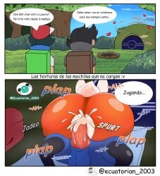 2boys 2pokemon balls big_ass big_penis black_hair blue_body blue_fur bunny canid canine cinderace cum cum_in_pussy cum_inside cumming_while_penetrating ecuatorian_2003 furry goh_(pokemon) impregnation lucario nintendo pokemon pokemon_(species) pokemon_journeys rabbit satoshi_(pokemon) spanish_text tent tent_sex thick_ass thick_butt translation_request vaginal_penetration white_body white_fur