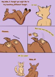 absurd_res ass butt_slap canid canine comic deer duo fox hi_res humor male male/male mammal poro_alska presenting presenting_hindquarters rav_alska ravalska simple_background slap text