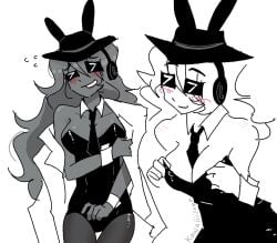 blush blush_lines bunny_ear bunny_ears bunnysuit chance_(forsaken) fedora female female_focus female_only forsaken_(roblox) genderswap_(mtf) grey_skin grey_skinned_female kawaiiisann long_hair long_hair_female rule63 rule_63 sketch solo solo_female solo_focus sunglasses watermark