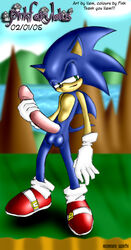 2005 blue_fur exposed_torso footwear furry green_hill_zone handwear hedgehog hyper long_penis male_only mammal nem pink_fairy_lotus sega sonic_(series) sonic_team sonic_the_hedgehog sonic_the_hedgehog_(series) straight_hair