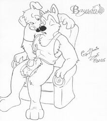 2005 anthro barefoot canine clothing dog exile fur hunter_(road_rovers) male male_only mammal monochrome multiple_males road_rovers sitting sleeping somnophilia