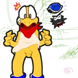 2007 anthro drawn forced_nudity furry fuzzy_(mario) half_naked jacobus_spades koopa koopa_troopa kooper male_only mario_(series) nintendo paper_mario straight_hair surprised