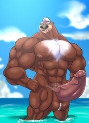 balls erection humanoid_penis hyper hyper_muscles male male_only mammal miguel_okami mr._mcmahon muscular mustelid otter penis solo surf's_up_2:_wavemania