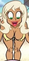 beach beach_ball_girl bikini blonde_hair breasts cleavage erect_nipples large_breasts ren_and_stimpy ren_and_stimpy_"adult_party_cartoon" screencap smile tan