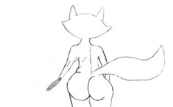 anthro ass back_view big_ass big_butt canine female fox fox_(skunk_fu!) mammal nude pencil_(artwork) skunk_fu! solo traditional_media_(artwork) wide_hips