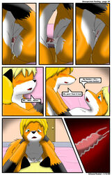 anthro balls bed blonde_hair blush brother canine comic door english_text female fox hair incest internal kitsune_youkai knot lying male mammal missionary_position on_back page_14 penetration penis pussy sex sibling sister straight text vaginal_penetration wet