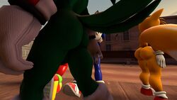 2016 3d 3d_(artwork) anthro avian balls bird canine darksorm echidna fox furry group hawk hedgehog jet_the_hawk knuckles_the_echidna male male_only mammal monotreme nude sonic_(series) sonic_riders sonic_the_hedgehog tails team_sonic