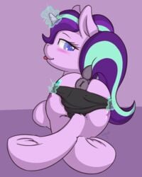 2016 anus ass blush cutie_mark equine eyelashes female feral friendship_is_magic glowing highres hooves horn kit-bash looking_at_viewer looking_back magic mammal my_little_pony rear_view smile solo starlight_glimmer tongue tongue_out underwear unicorn