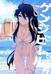 1boy arched_back beer beer_mug bikini black_hair crossdressing drifters femboy girly long_hair male_only nasu_no_yoichi panties ponytail tagme trap