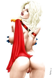 1girls anus ass backboob blonde_hair blue_eyes breast_press breasts cape covering_breasts dat_ass dc dc_comics female female_only gauntlets gloves hips huge_breasts jaxtraw justice_league karen_starr labia large_breasts legs lips looking_at_viewer open_mouth pleading_with_her_eyes power_girl pussy pussy_lips short_hair sideboob skimpy_costume solo teeth thighs tongue uncensored vagina vulnerable